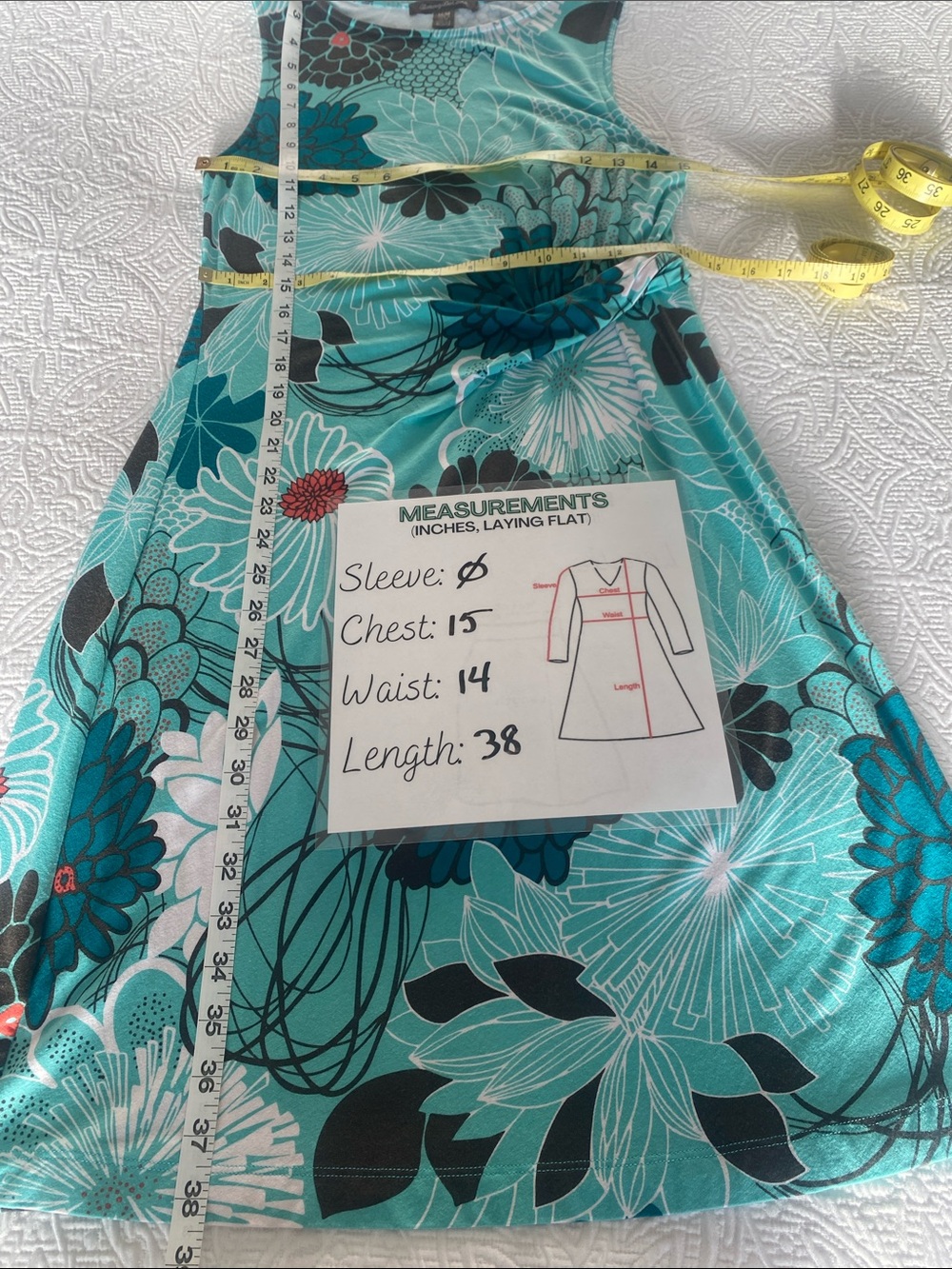 Tommy Bahama Teal and Black Floral Tank Dress With Ruching Waistline Sz M - Picture 11 of 13